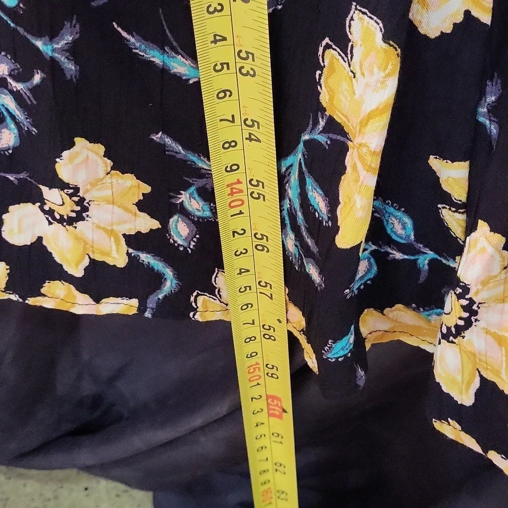 Xhilaration Cold Shoulder Yellow Black Floral V Neck Tassels Maxi Dress - Picture 11 of 12